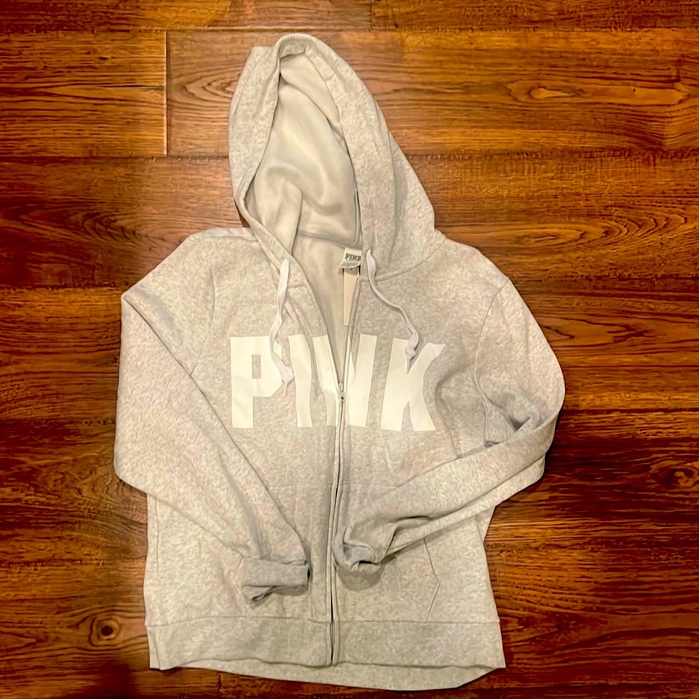 Light Heather PINK Gray Zip Hoodie